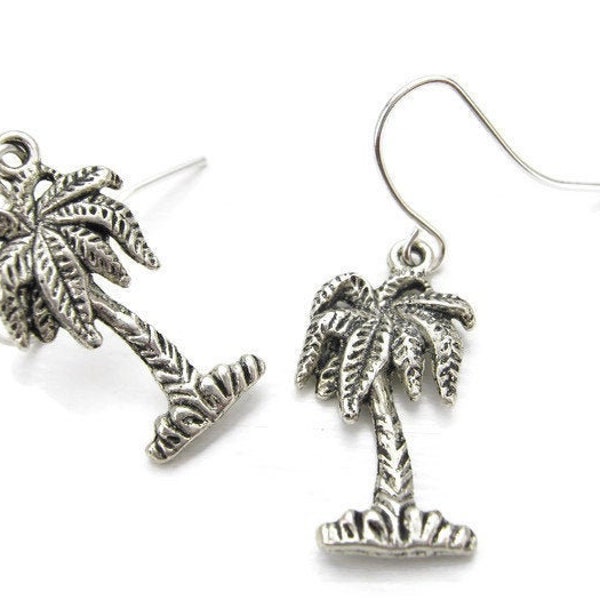 PALM TREE 925 Silver Hook Earrings, 3D Tropical Climate | Tropical Paradise | Tropical Island | Caribbean | Hawaii | Florida | Coconut Tree