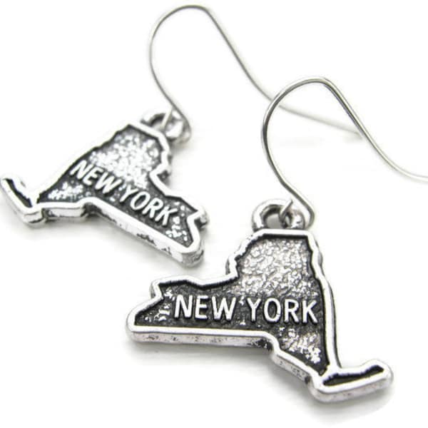 NEW YORK 925 Silver Earrings, I Love Ny State, Big Apple, Adirondacks, Upstate, Downstate, Central Ny Tourism, Tourist Souvenir Gift