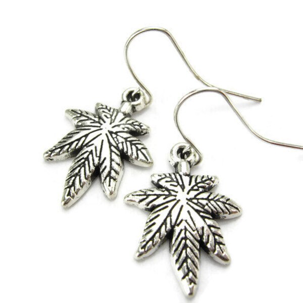 CANNABIS 925 Silver French Hook Earrings, Hemp "Pot" Plant, Legalized Marijuana, Recreational THC Drug, Pot Dispensary & Distributor GIFT