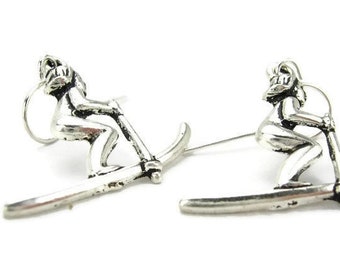 BESTSELLER - Alpine SKI 925 Silver Earrings, 3D Downhill Snow Skiing | Skis & Poles | Winter Sport | Winter Jewelry, Skier's GIFT Idea!