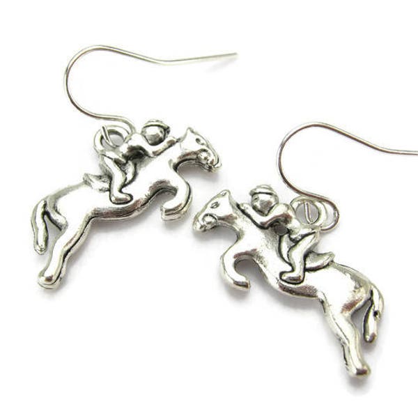 BESTSELLER - 925 Horse & Jockey Silver Earrings, 3D Horseback Riding, Thoroughbred Racing, Equine Jewelry