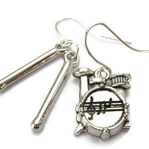 BESTSELLER 925 "Drum & Drumstick" Earring, 3D Percussion Instrument, Drum Set, Musical Jewelry, Rock N Roll Band, Drummer GIFT