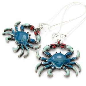 BESTSELLER - 925 BLUE CRAB Silver Earrings, 3D Chesapeake Bay Blue Crab, Decapod, Shellfish, Coastal Jewelry, Marine Biologist Gift, Summer