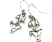 BIKINI quot Moving quot 925 Silver Earrings, 3D Swimwear Swimsuit Modeling Pinup Glam Girl Sexy Beachwear Two Piece Bikinis, Lifeguards GIFT