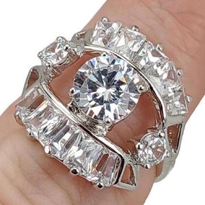 Estate Vintage 2.5 Carat Baguette Silver Cocktail Ring, Cubic Zirconia CZ, Ladies Size 6, Multistone Channel Set, Art Deco, Faceted Gem Gift