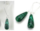 MALACHITE STONE 925 Silver Earrings, 3D Hunter Green Drops Green Ombre Teardrops Green Gemstone Jewelry, OOAK August Birthstone Gift