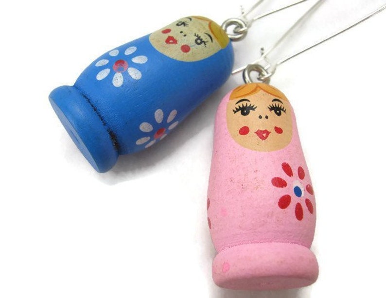 Tourist/'s Gift Folk Art Doll Travel Jewelry Nesting Wood Doll Earrings 925 Silver French Hooks MATRYOSHKA DOLL Earrings Russian Doll