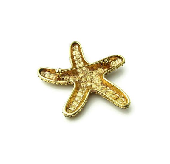 VINTAGE 1980's - 18K Gold & Crystal Starfish Broo… - image 2