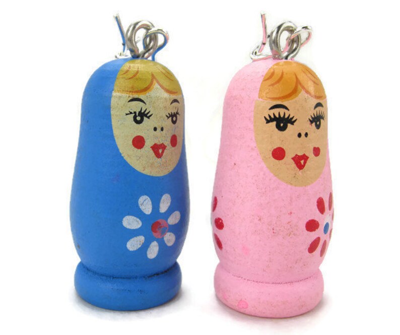 Tourist/'s Gift Folk Art Doll Travel Jewelry Nesting Wood Doll Earrings 925 Silver French Hooks MATRYOSHKA DOLL Earrings Russian Doll