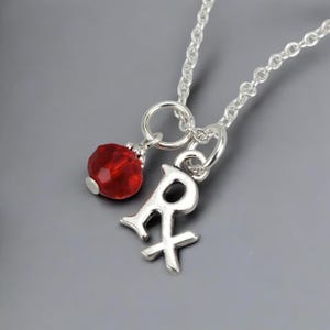 925 Silver RX Charm Necklace, Crystal Birthstone, Medical Jewelry