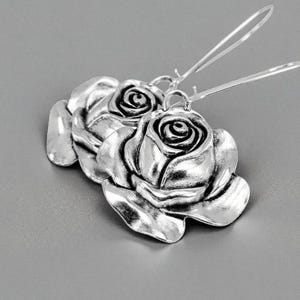 ROSE Silver Large DropbEarrings, Statement Oversized, Thorn Bush, Rose Scent, Rose Petal, Rose Garden, Plant Nursery Jewelry, Florist