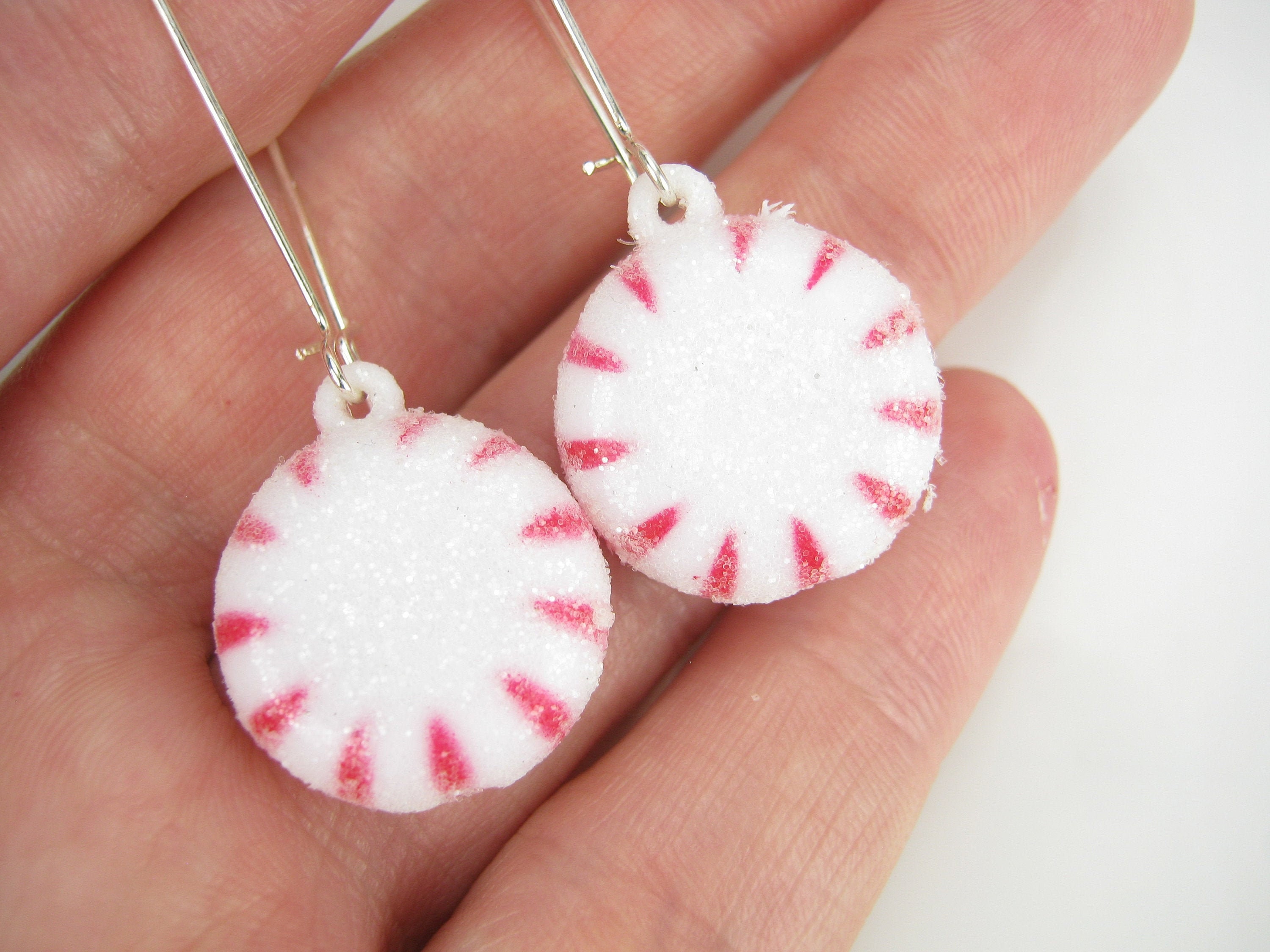 PEPPERMINT CANDY 925 Silver Earrings 3D Red Mint Candies Etsy