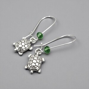 TORTOISE TURTLE Silver Small Charm Earrings, Dainty Minimalist, Green Sea Creature, Marine Life, Hardshell Animal, Coastal Jewelry, Gift