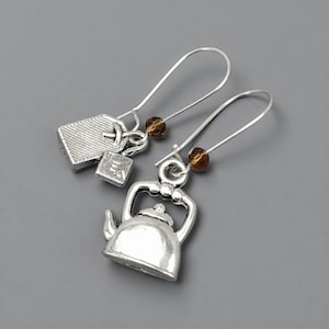Mismatched Teapot & Tea Bag Earrings, 925 Silver Plated, Tea Lover Gift