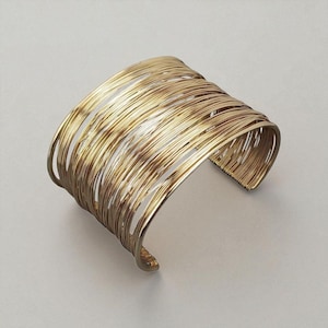 CHUNKY GOLD CUFF, Wire Wrapped Wristlet, Large Wide Adjustable Bracelet, Art Deco, Wrist & Arm Cover, Scar, Tattoo Cover Gift Idea