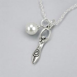 Fertility Goddess 925 Silver Necklace, Pearl Dangle Charm