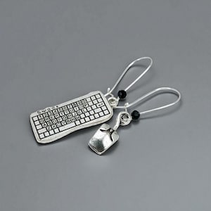 Keyboard Mouse 925 Silver Earrings, Computer Programmer Jewelry