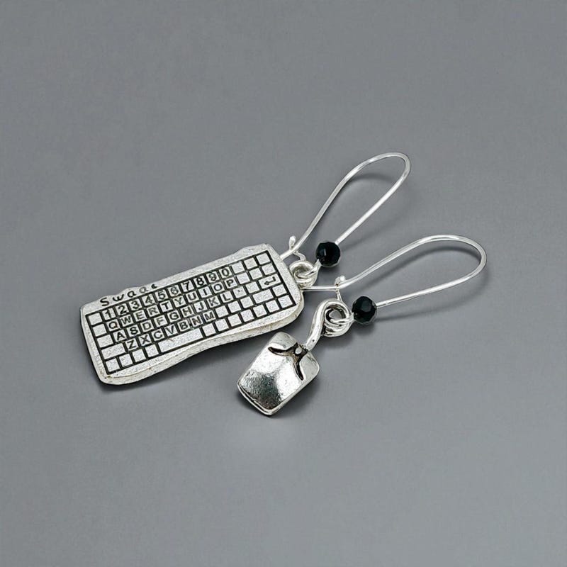 Silver Keyboard Mat Keyboard Mouse Earrings - Etsy