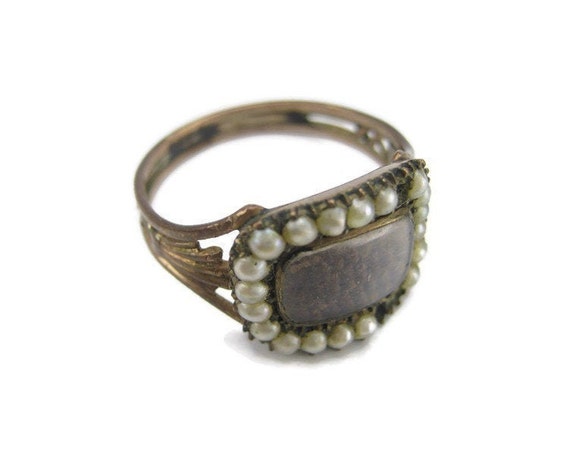 ANTIQUE 1800's - Victorian Mourning Brass Ring, S… - image 3