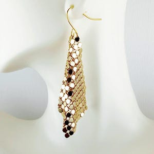 DISCO CLUB Long Gold Earring, 1970s Metallic Mesh, Modern Statement, Lightweight, Cascading Luxe, Retro Nightclub, Dance Party Jewelry, Gift