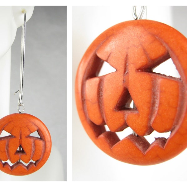 JACK -O- LANTERN 925 Silver Earrings, 3D Orange Pumpkin, Pumpkin Face, Carved Pumpkin, Hollow Pumpkin, Pumpkin Carving, Halloween Party GIFT