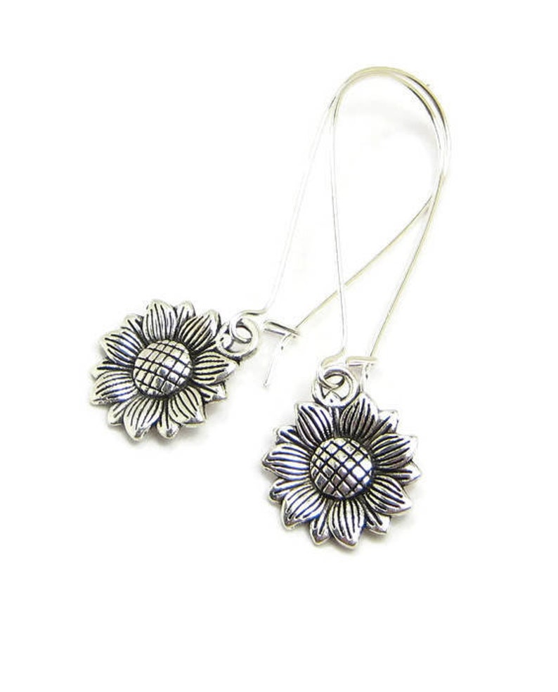 Backyard Garden Jewelry FLOWER: Helianthus Fall Harvest Wedding Gardener Florist/'s Gift SUNFLOWER 925 Silver Kidney Wire Earrings