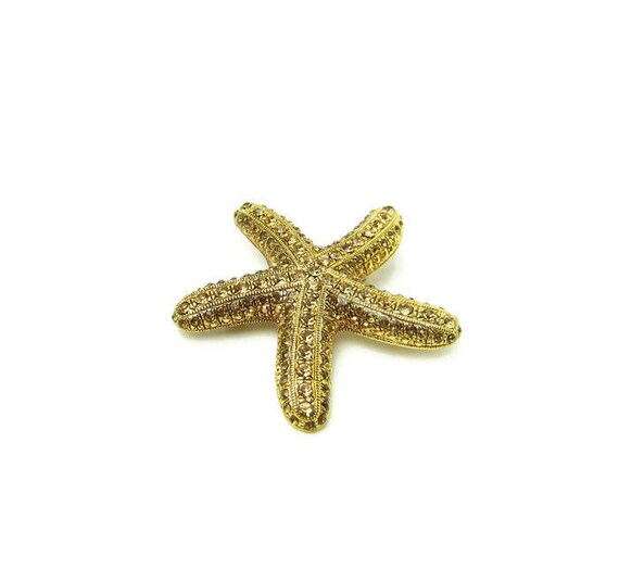 VINTAGE 1980's - 18K Gold & Crystal Starfish Broo… - image 1