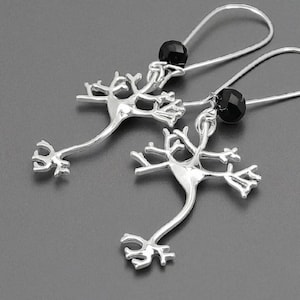 Neuron Earrings, 925 Silver, Black Neurology Jewelry