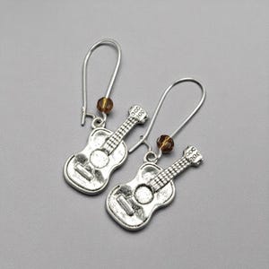 Acoustic Guitar Earrings, Sterling Silver Plated, Music Jewelry