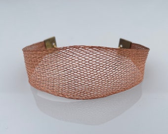 Raw copper mesh cuff bracelet piece.