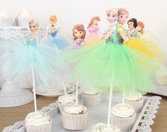 Disney Anna/Elsa Princess Cake /Cupcake Toppers with adjustable Mesh Skirt (21cm tall)