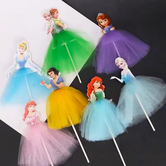 Disney Anna/elsa Princess Cake /cupcake Toppers With Adjustable Mesh Skirt  (21cm Tall) - Etsy