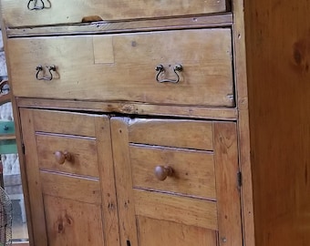 1**SOLD** TO Linda R** 1800's Farmhouse Primitive Pine Rare Sideboard Primitive Jelly Cabinet Antique Farmhouse Cupboard