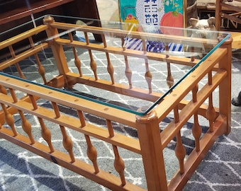 Mid Century Maple Turned Support Wood & Heavy Glass Coffee Table Mid Century Modern Maple Wood And Glass Cocktail Table Coffee Table