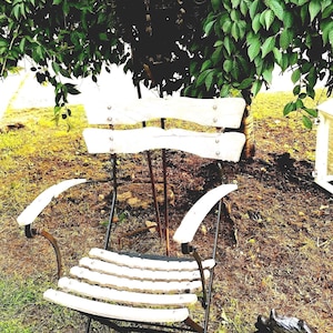 Antique French Country Garden Slated Iron Wood Chair  1880 French Wood Iron Garden Armchair French Lawn Chair Strong Heavy