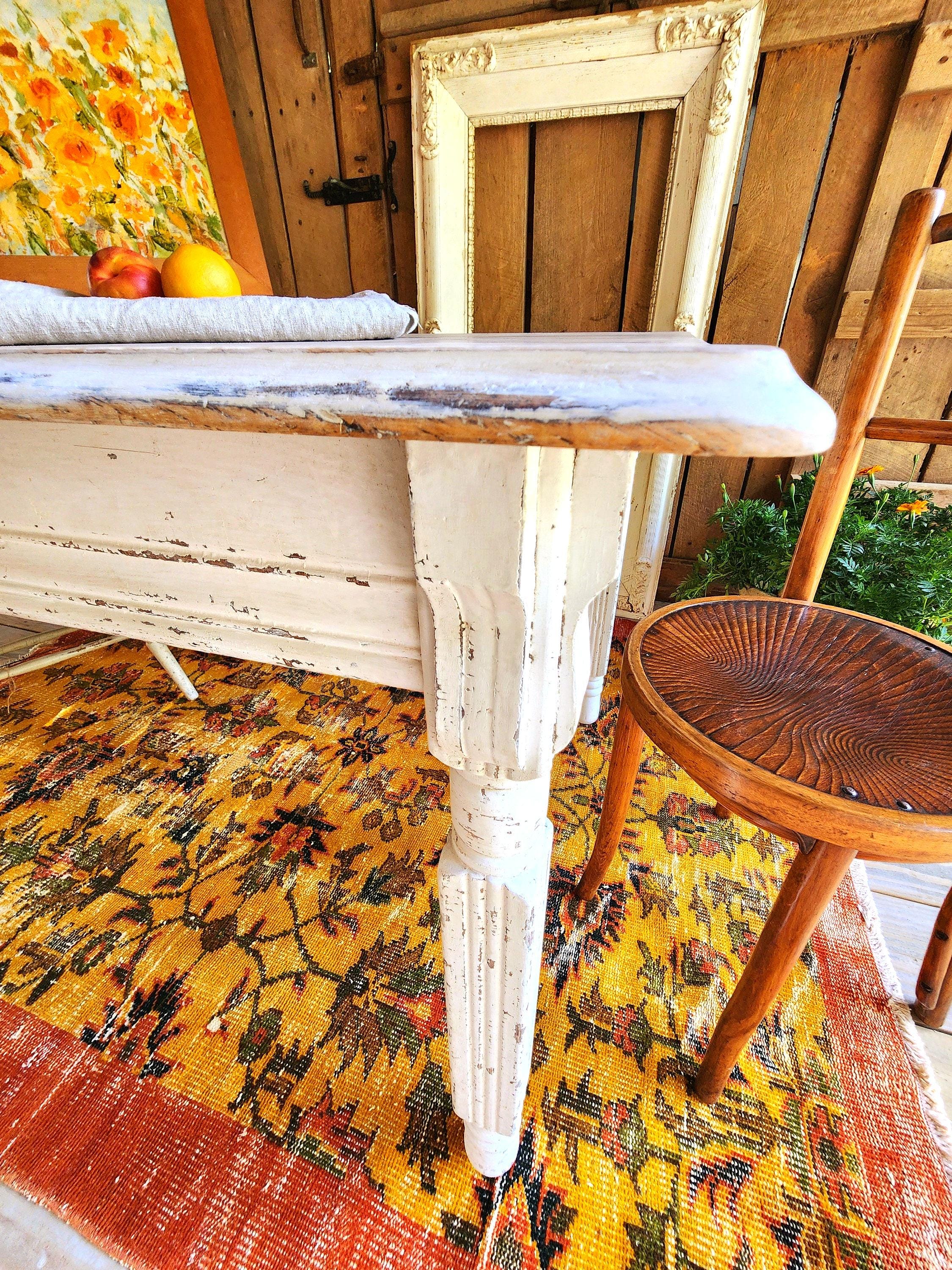 Antique Primitive 1800s Bleached Top White 5 Plank Farmhouse Table