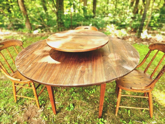 19th Century Exceptional Primitive Walnut Lazy Susan Round Table