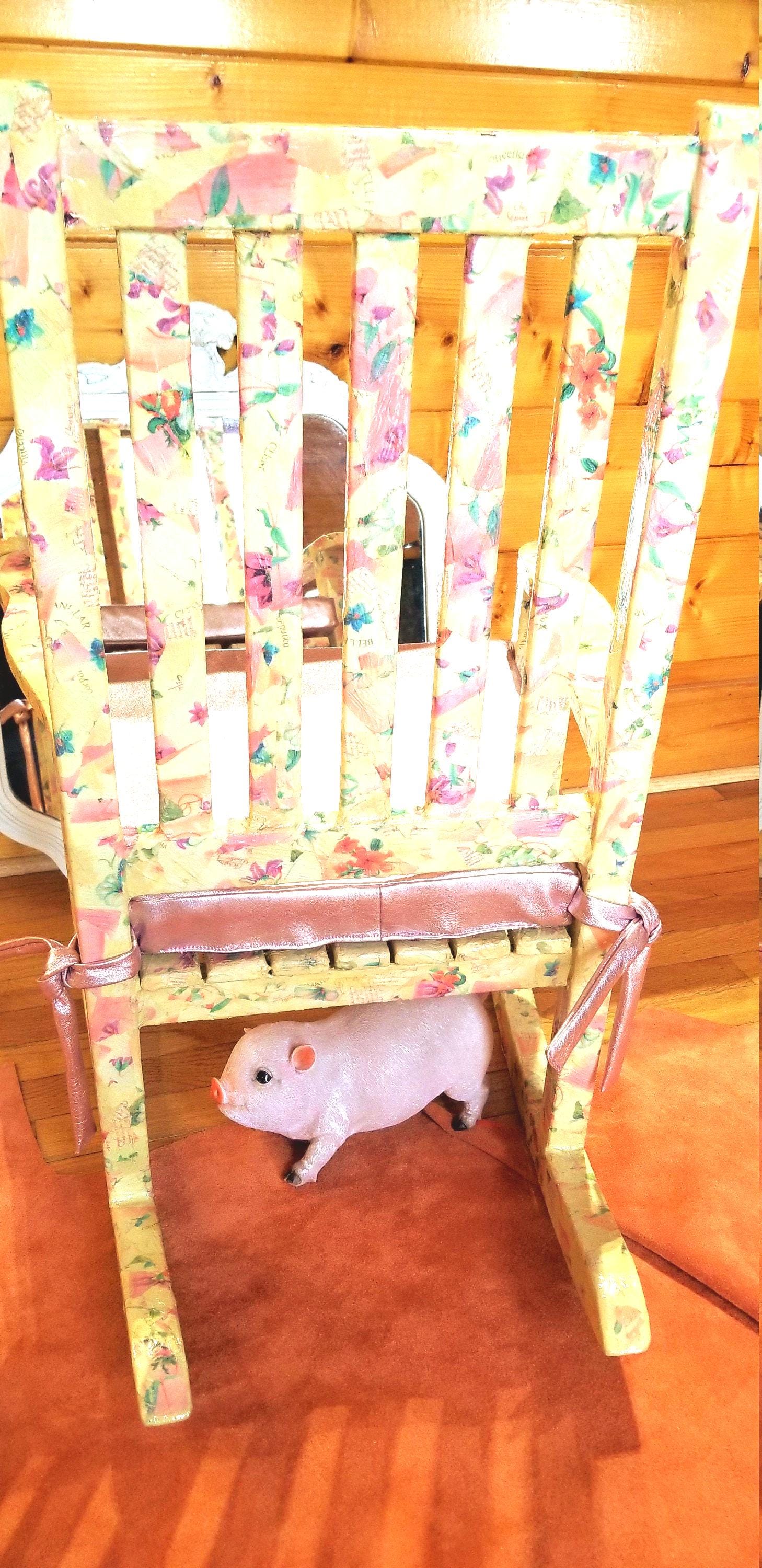 1*** Antique Deco Art Kid's Solid Wood Decoupaged Rocker Metallic Pink ...