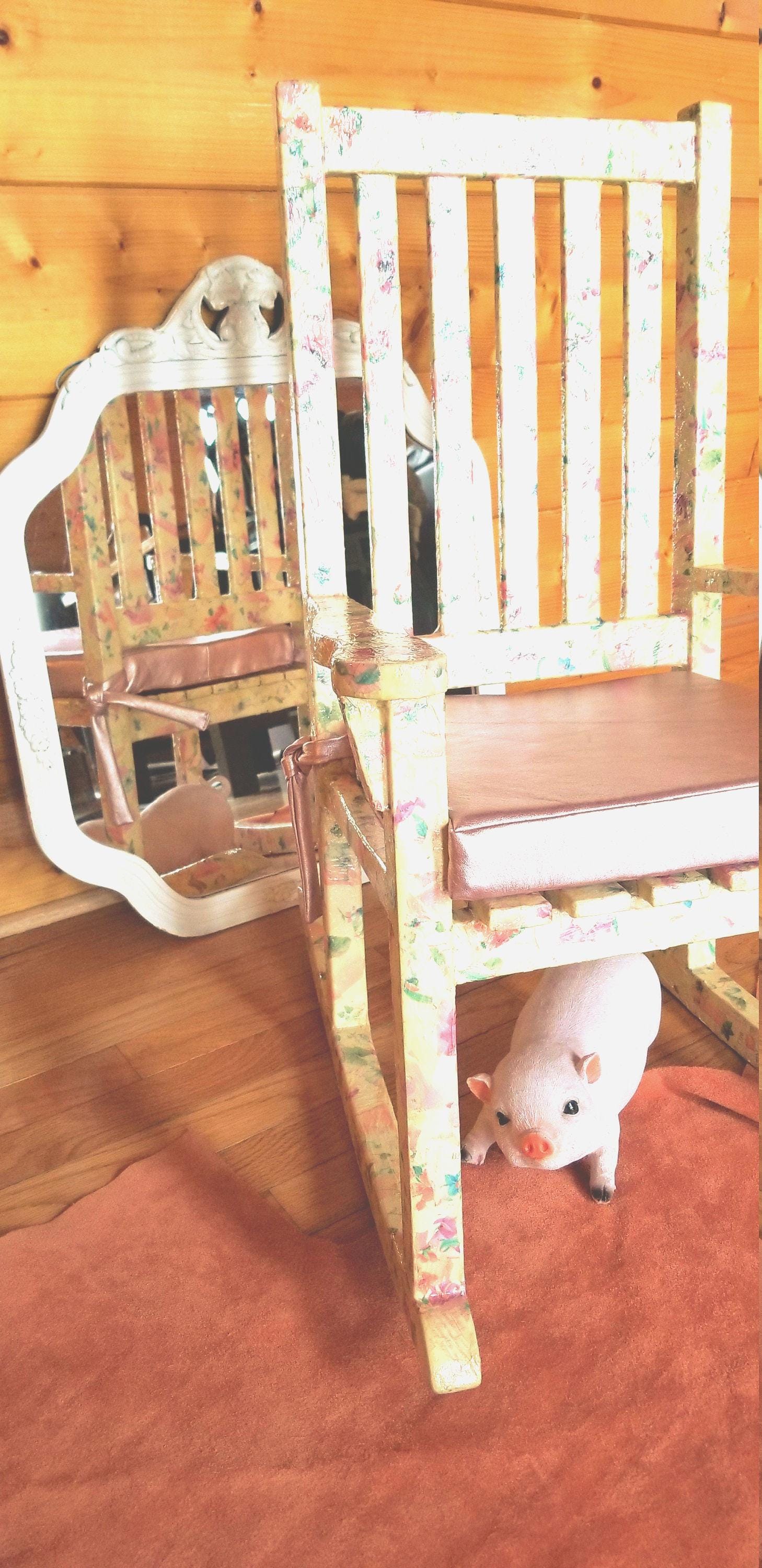 1*** Antique Deco Art Kid's Solid Wood Decoupaged Rocker Metallic Pink ...