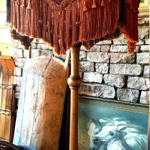 Antique Vintage Lamp Rare Victorian Early 1900s Turned Wood Floor lamp With Custom Dark Chocolate Leopard Crystal Shade Vintage Original