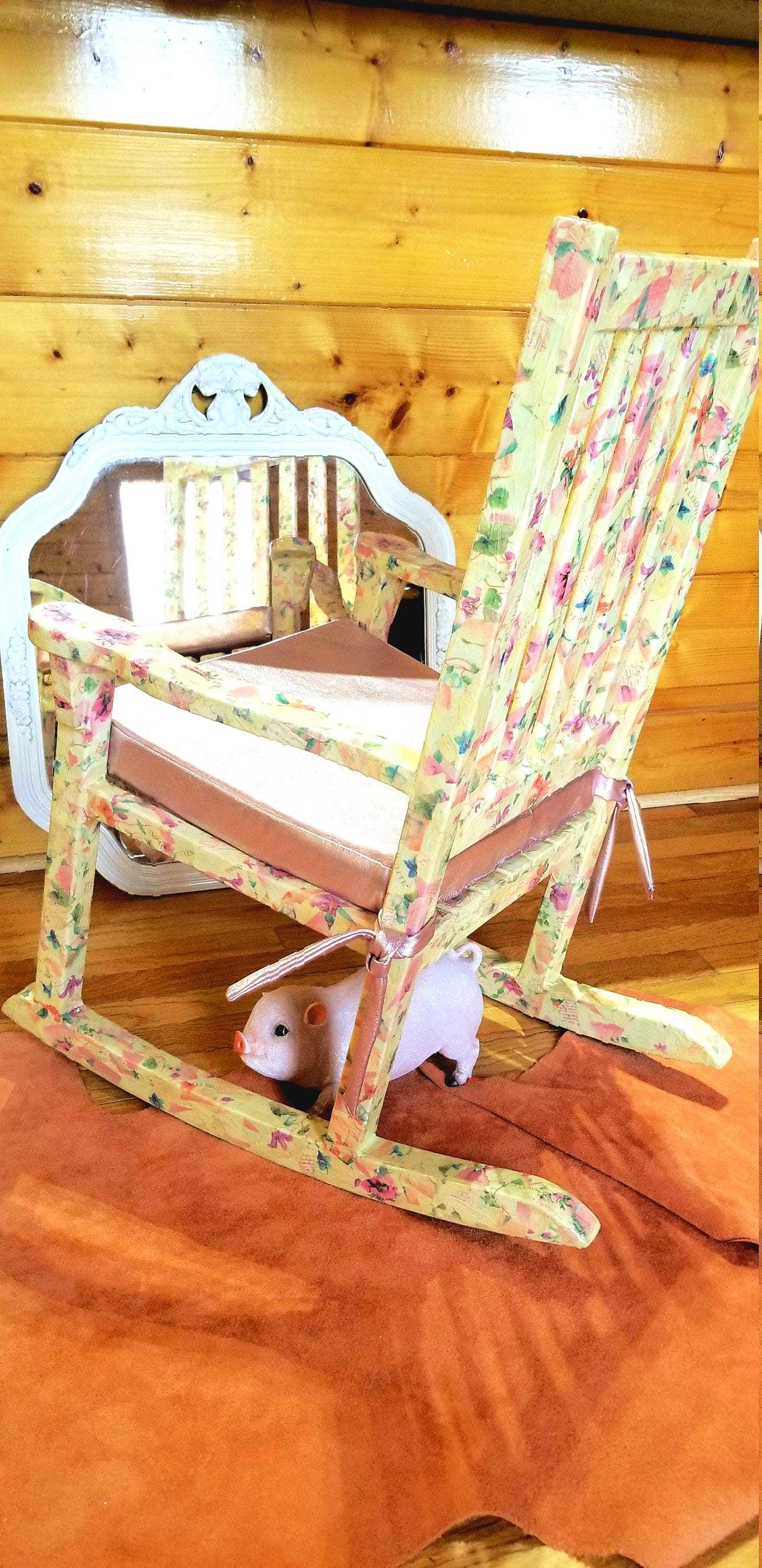 1*** Antique Deco Art Kid's Solid Wood Decoupaged Rocker Metallic Pink ...