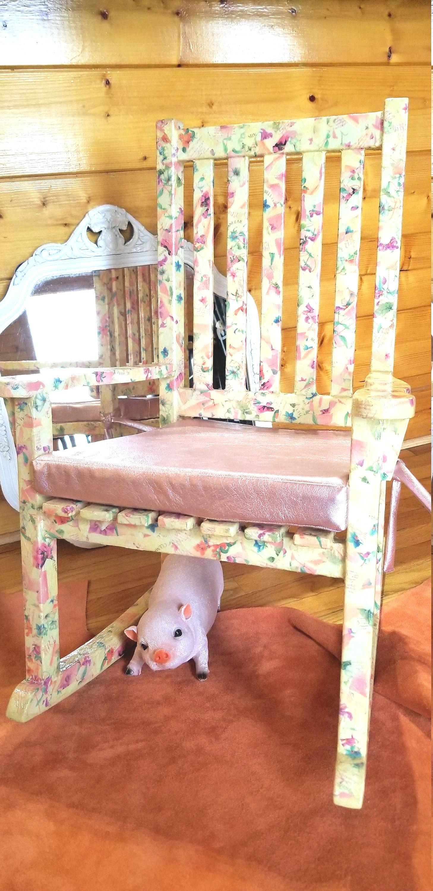 1*** Antique Deco Art Kid's Solid Wood Decoupaged Rocker Metallic Pink ...