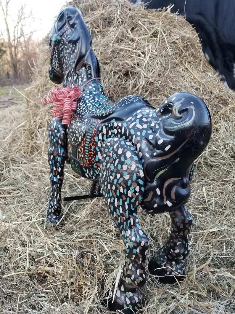 Vintage Horse Child/'s Toy Child/'s Riding Horse Rare Collectible Toy Horse Carousel Horse Rare Black Spotted Horse Photo Prop