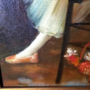Painting 19th Century Oil on Canvas Young Ballerina Waiting For Performance Craquelure Authentic Old Oil Signed Alan