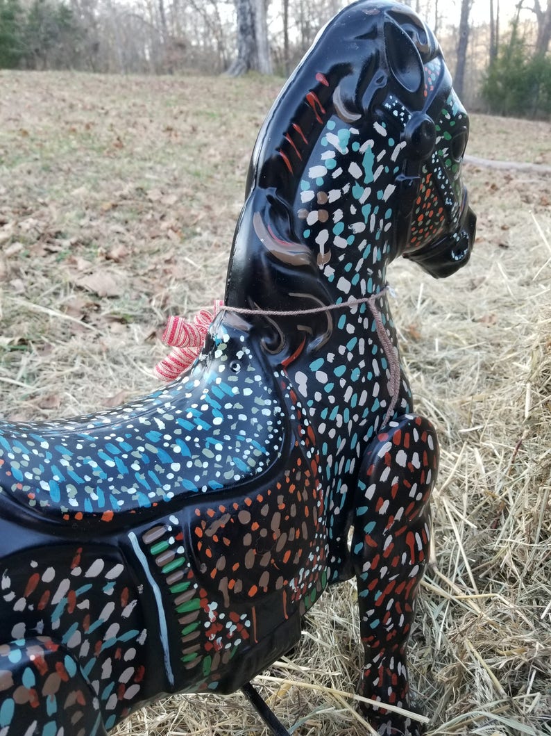 Vintage Horse Child/'s Toy Child/'s Riding Horse Rare Collectible Toy Horse Carousel Horse Rare Black Spotted Horse Photo Prop