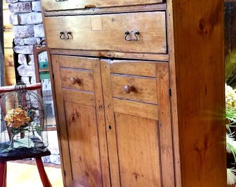 1**SOLD** TO Linda R** 1800's Farmhouse Shaker Pine Rare Sideboard Primitive Jelly Cabinet Antique Farmhouse Cupboard