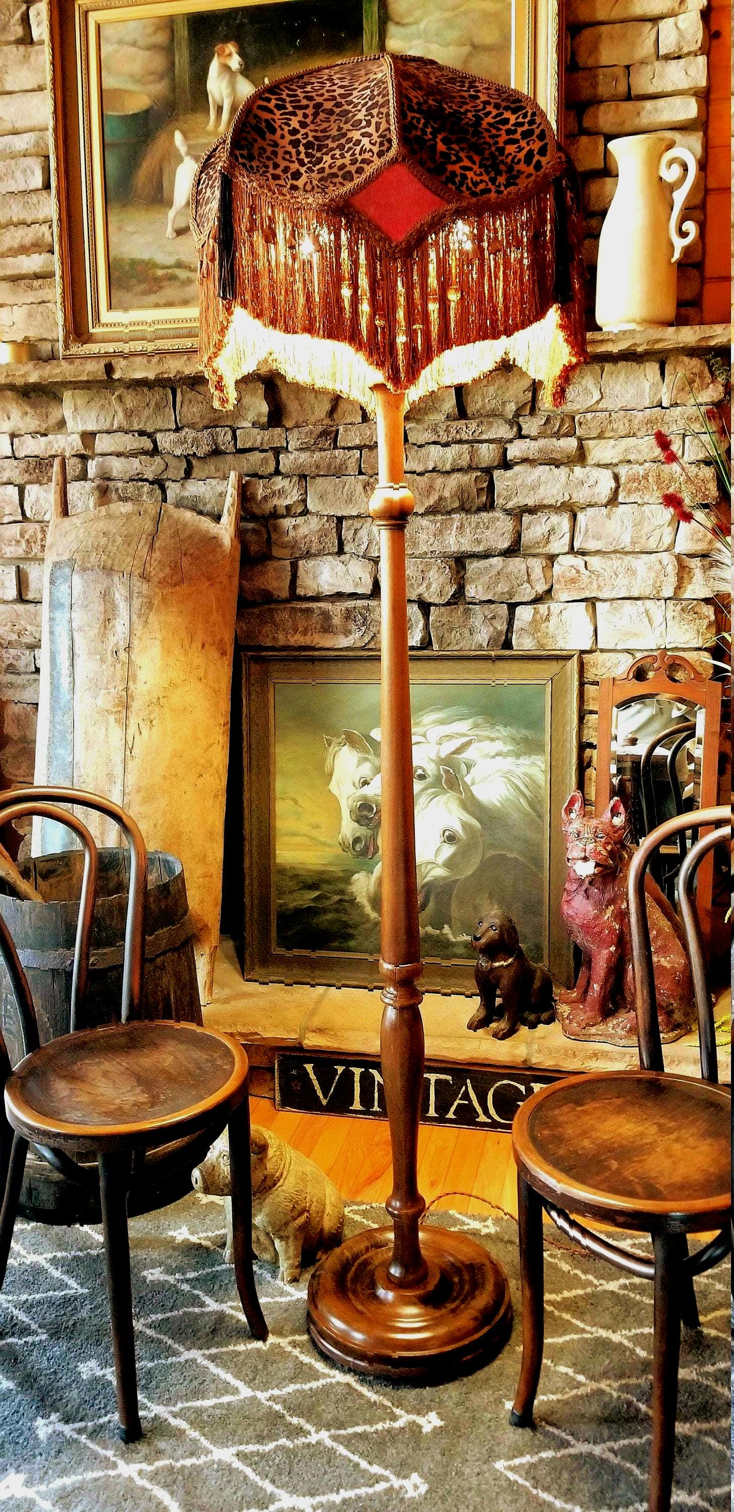 Antique Vintage Lamp Rare Victorian Early 1900s Turned Wood Floor
