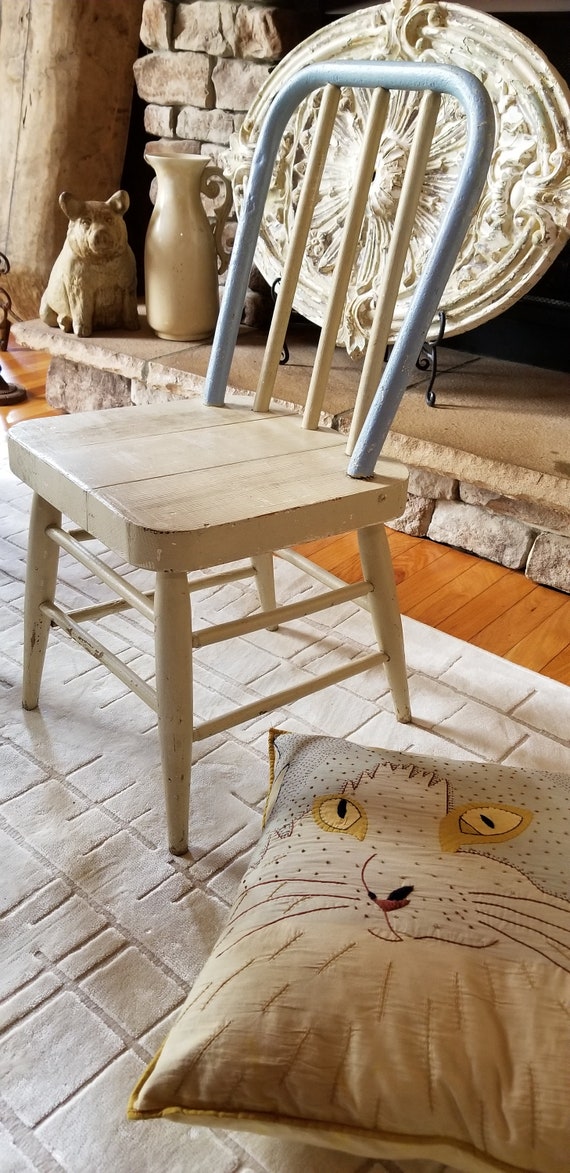 1800s Swedish Antique Youth Windsor Plank Hoopback Original Painted Chair Authentic Blue Cream Childs Windsor Plank Rare Chair Etsy