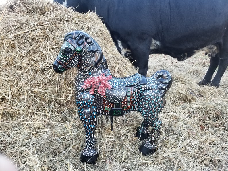 Vintage Horse Child/'s Toy Child/'s Riding Horse Rare Collectible Toy Horse Carousel Horse Rare Black Spotted Horse Photo Prop