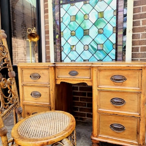 An English 19th English Pine Sideboard Original Antique Victorian Sideboard Cupboard Desk Bunn Feet Seven Drawers